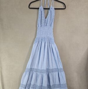 Blanco by Nature CARLOTTA MAXI DRESS Denium Blue Boho Crochet Milk Maid Medium